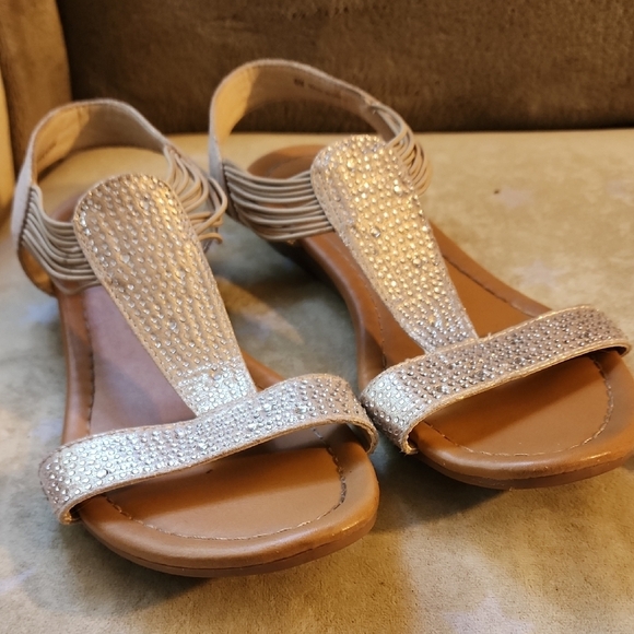 Rose Gold Silver Strappy Sandals with Rhibestone Design - Picture 2 of 4
